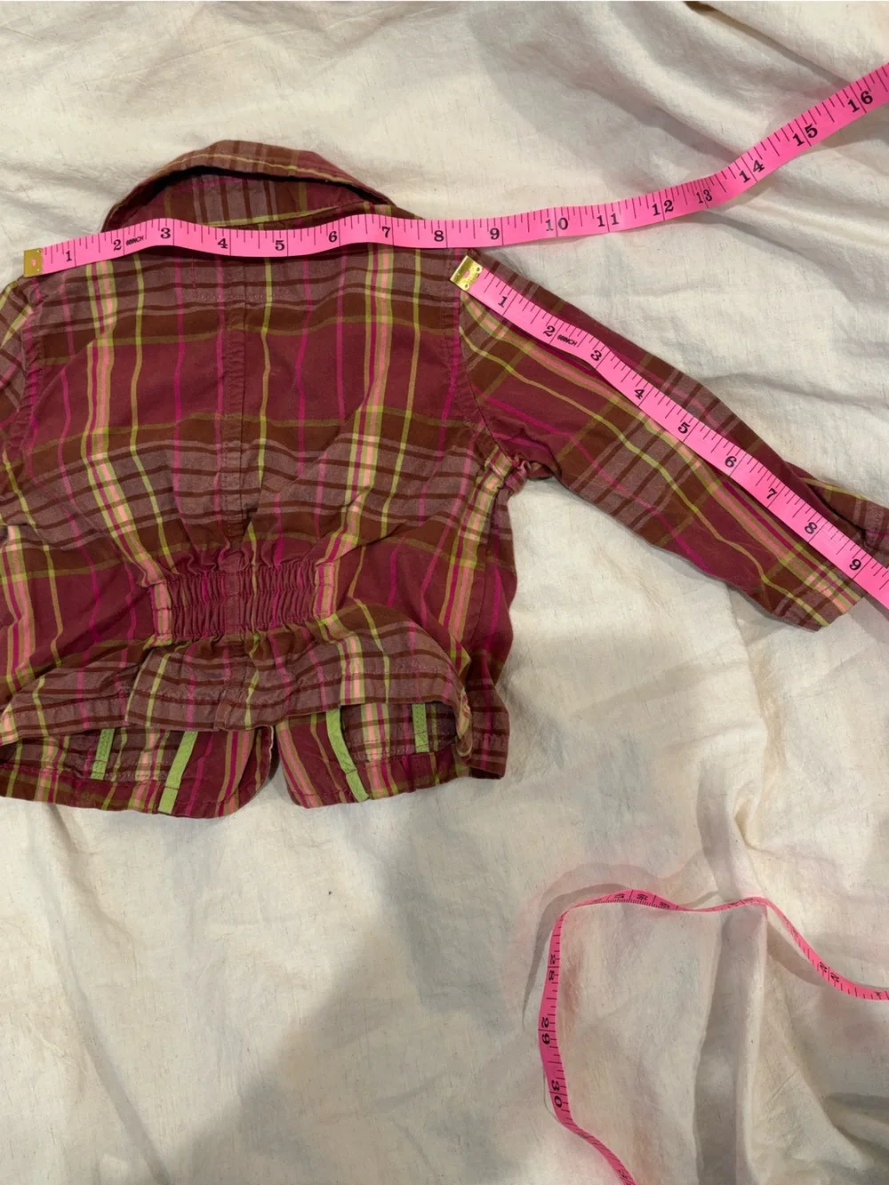 Old Navy baby/toddler Plaid Button-Up Jacket in Burgundy/lime 12-16 mos